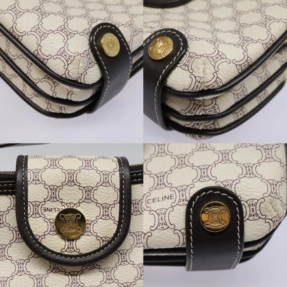 CELINE Macadam Canvas Accessory Pouch PVC Leather White Gold Auth 93826AV - Picture 12 of 14